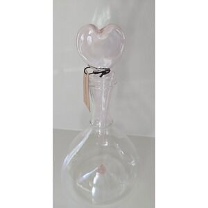 Creative Co-Op Glass Wine/ Mouthwash Decanter with Pink Heart Stopper